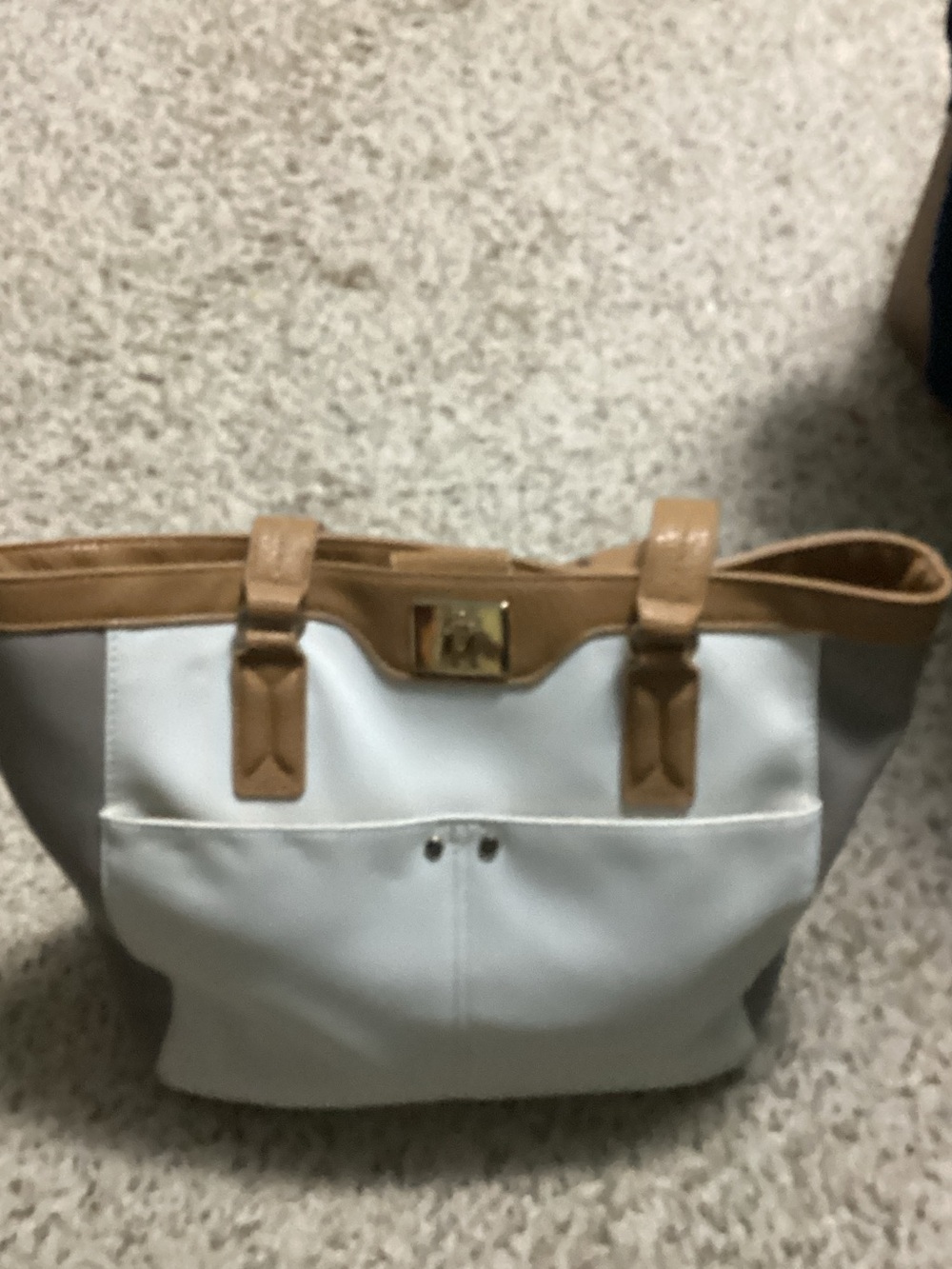White and Tan and Grey Shoulder Tote